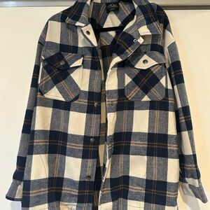 Plaid Flannel Jacket - Navy and Cream